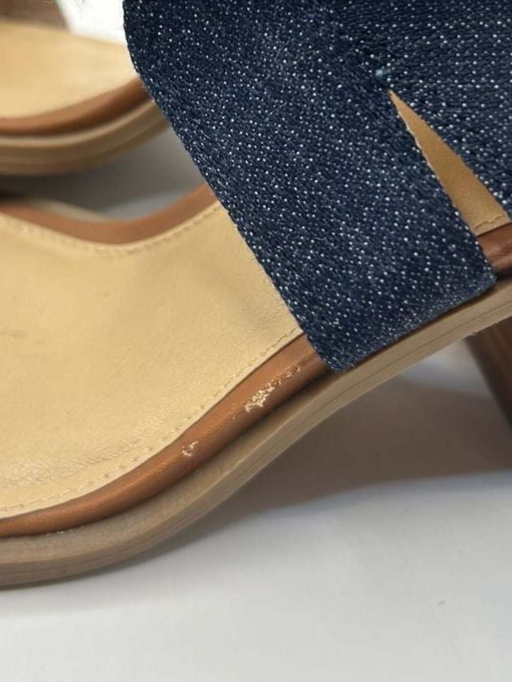 Womens Denim Lace Up Block Heel Sandals Size 10 Brown Strap Casual Summer - Picture 3 of 9